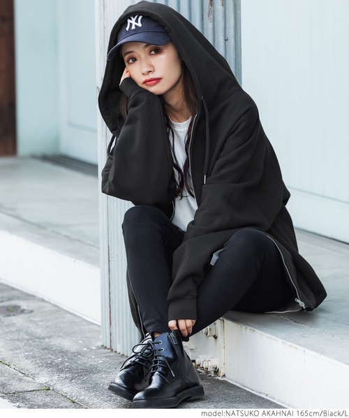 coca（coca）（コカ）の「たっぷりシルエット裏起毛ジップアップパーカー（パーカー・レディース・ブラック/グレー・M/L）」の13枚目の写真