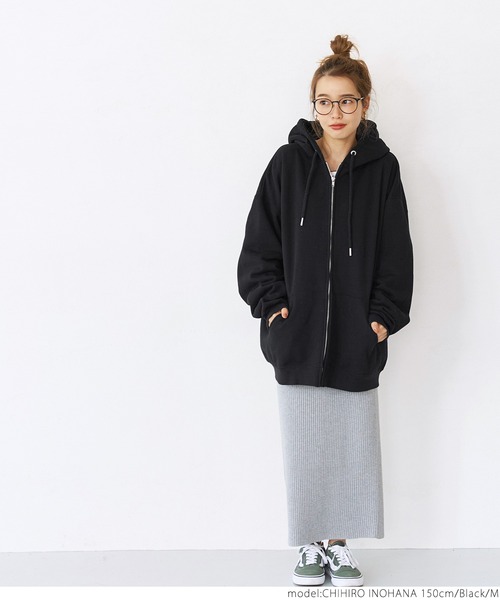 coca（coca）（コカ）の「たっぷりシルエット裏起毛ジップアップパーカー（パーカー・レディース・ブラック/グレー・M/L）」の14枚目の写真