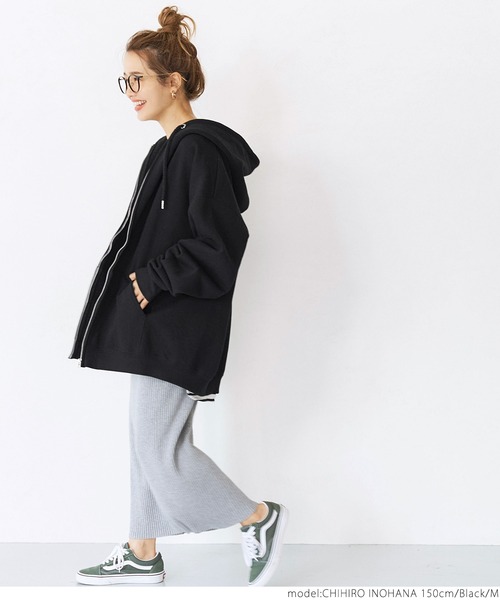 coca（coca）（コカ）の「たっぷりシルエット裏起毛ジップアップパーカー（パーカー・レディース・ブラック/グレー・M/L）」の16枚目の写真