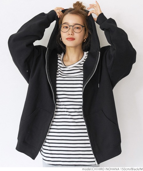 coca（coca）（コカ）の「たっぷりシルエット裏起毛ジップアップパーカー（パーカー・レディース・ブラック/グレー・M/L）」の18枚目の写真