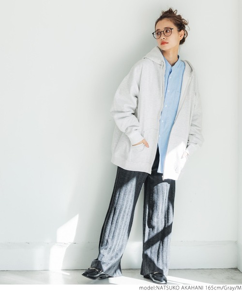 coca（coca）（コカ）の「たっぷりシルエット裏起毛ジップアップパーカー（パーカー・レディース・ブラック/グレー・M/L）」の3枚目の写真