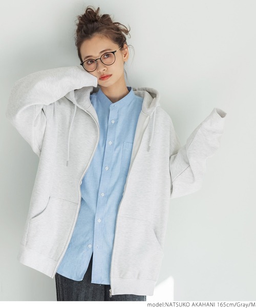 coca（coca）（コカ）の「たっぷりシルエット裏起毛ジップアップパーカー（パーカー・レディース・ブラック/グレー・M/L）」の4枚目の写真