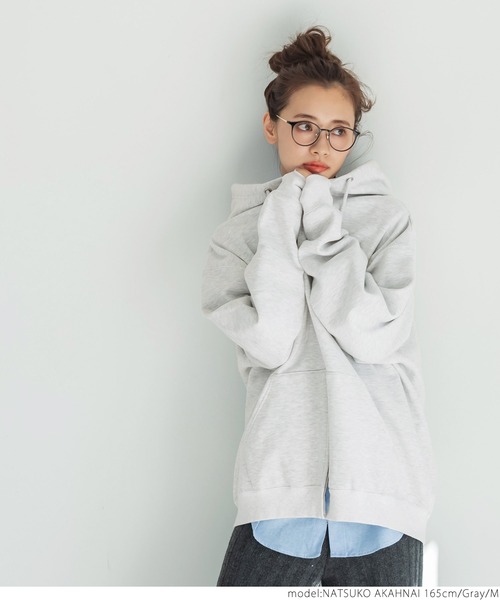 coca（coca）（コカ）の「たっぷりシルエット裏起毛ジップアップパーカー（パーカー・レディース・ブラック/グレー・M/L）」の6枚目の写真