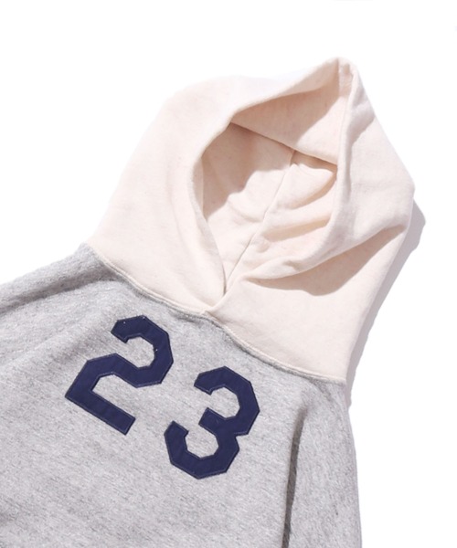 DENIM DUNGAREE（デニムダンガリー）の「DENIM DUNGAREE/ビンテージ トンプキン裏毛 23パーカー 刺繍パッチ サガラ刺繍パッチ アメカジ（パーカー・キッズ・ネイビー/グレー・140/130）」の7枚目の写真