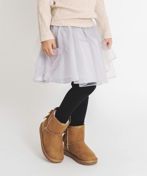 BRANSHES(ブランシェス)の「【あったか】レギンス付きチュール裏起毛スカート(スカート・キッズ・ピンクベージュ/ライトグレー・140/120/90/100/110/130/150)」の1枚目の写真