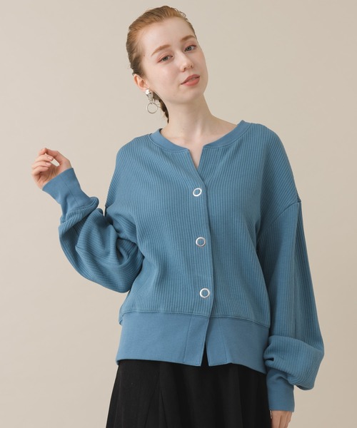 CLOCHE(クロシェ)の「cloche ラゲットリブカーディガン(カーディガン/ボレロ・レディース・チャコールグレー/アイボリー/ブルー・FREE)」の1枚目の写真
