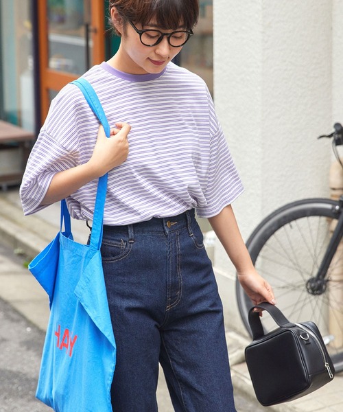 forksy.（フォルクシー）の「【forksy.】半袖配色リブオーバーサイズボーダーカットソー/マルチボーダー（Tシャツ/カットソー・レディース・ブラック/ダークブラウン/パープル/ネイビー/ピンク/グリーン/ライトグリーン/アイボリー/ホワイト×ブラック/ブラウン系その他/グリーン系その他/ケリーグリーン/ロイヤルブルー/ワイン/キナリ/オレンジ/レッド/ネイビー系/ネイビー系2/ブラック系その他/ベージュ/ネイビー系3・FREE）」の18枚目の写真