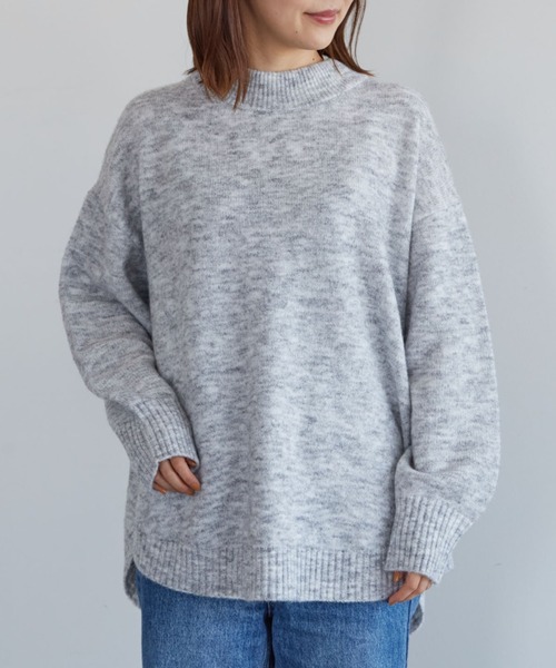 Green Parks(グリーンパークス)の「ウールブレンド 裾ラウンドプルオーバー*(ニット/セーター・レディース・ベージュ/杢グレー/ブラウン/グリーン・FREE)」の2枚目の写真