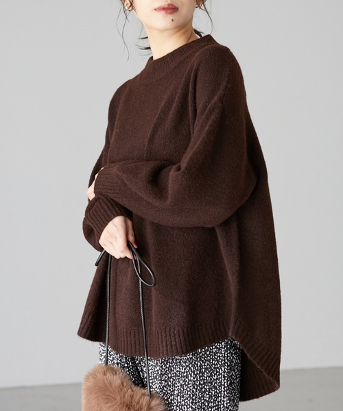 Green Parks(グリーンパークス)の「ウールブレンド 裾ラウンドプルオーバー*(ニット/セーター・レディース・ベージュ/杢グレー/ブラウン/グリーン・FREE)」の1枚目の写真