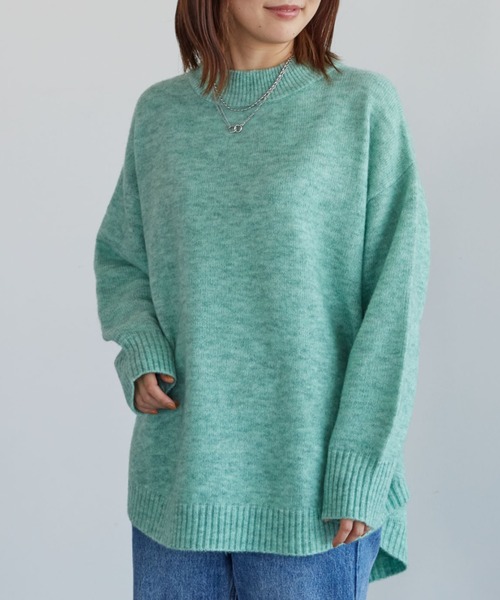 Green Parks(グリーンパークス)の「ウールブレンド 裾ラウンドプルオーバー*(ニット/セーター・レディース・ベージュ/杢グレー/ブラウン/グリーン・FREE)」の4枚目の写真