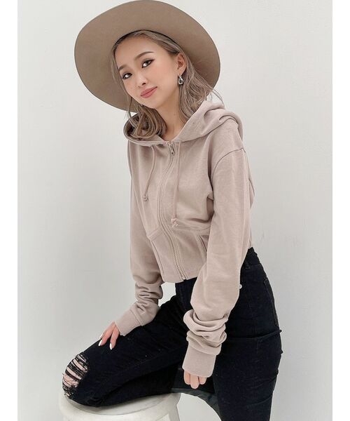 GYDA（ジェイダ）の「コルセットリブデザインZIP UP パーカー（パーカー・レディース・オフホワイト/ブラック/ベージュ・FREE）」の4枚目の写真