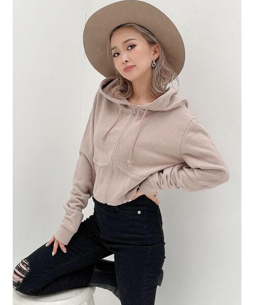 GYDA（ジェイダ）の「コルセットリブデザインZIP UP パーカー（パーカー・レディース・オフホワイト/ブラック/ベージュ・FREE）」の5枚目の写真