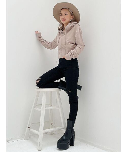 GYDA（ジェイダ）の「コルセットリブデザインZIP UP パーカー（パーカー・レディース・オフホワイト/ブラック/ベージュ・FREE）」の7枚目の写真