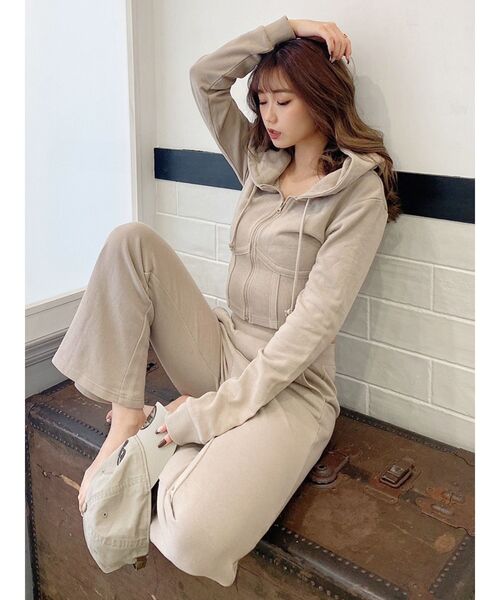 GYDA（ジェイダ）の「コルセットリブデザインZIP UP パーカー（パーカー・レディース・オフホワイト/ブラック/ベージュ・FREE）」の12枚目の写真