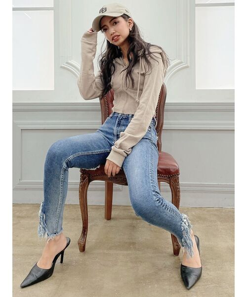 GYDA（ジェイダ）の「コルセットリブデザインZIP UP パーカー（パーカー・レディース・オフホワイト/ブラック/ベージュ・FREE）」の20枚目の写真