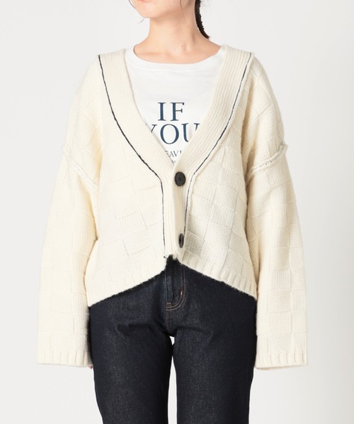 SLOBE citron.（スローブシトロン）の「SLOBE citron. ブロック編みニット◆（カーディガン/ボレロ・レディース・ブラック/ホワイト/イエロー・FREE）」の18枚目の写真