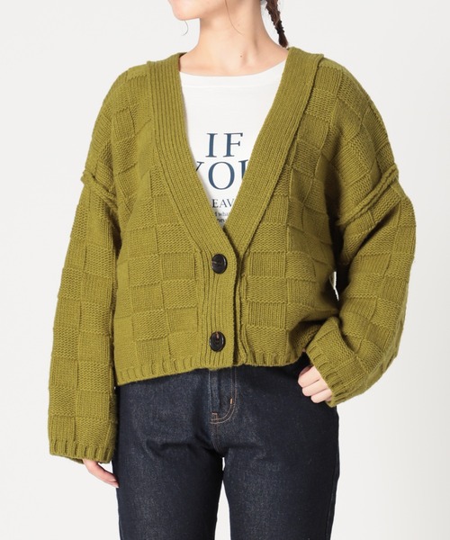 SLOBE citron.（スローブシトロン）の「SLOBE citron. ブロック編みニット◆（カーディガン/ボレロ・レディース・ブラック/ホワイト/イエロー・FREE）」の15枚目の写真