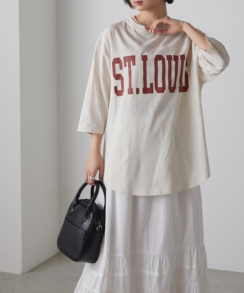 forksy.(フォルクシー)の「【forksy.】ビックカレッジロゴベースボールTシャツ(Tシャツ/カットソー・レディース・ホワイト/イエロー/アイボリー/杢グレー・FREE)」の2枚目の写真