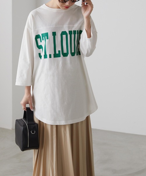forksy.(フォルクシー)の「【forksy.】ビックカレッジロゴベースボールTシャツ(Tシャツ/カットソー・レディース・ホワイト/イエロー/アイボリー/杢グレー・FREE)」の5枚目の写真