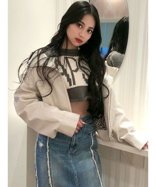 GYDA（ジェイダ）の「RHAPSODYモールショートニットトップス（ニット/セーター・レディース・チャコールグレー/ミント/ベージュ・FREE）」の2枚目の写真