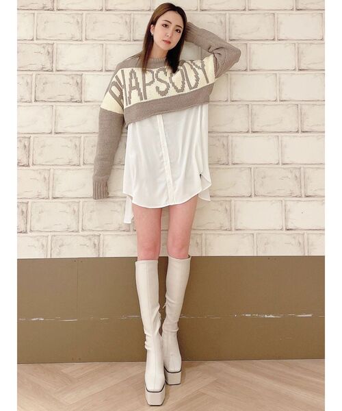 GYDA（ジェイダ）の「RHAPSODYモールショートニットトップス（ニット/セーター・レディース・チャコールグレー/ミント/ベージュ・FREE）」の6枚目の写真