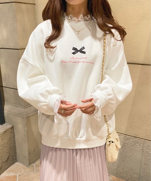 apres jour(アプレジュール)の「レースレイヤードスウェット【ZOZOTOWN限定アイテム】(スウェット・レディース・ブラック/杢グレー/オフホワイト・X-LARGE/フリー)」の6枚目の写真