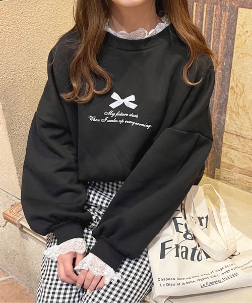 apres jour(アプレジュール)の「レースレイヤードスウェット【ZOZOTOWN限定アイテム】(スウェット・レディース・ブラック/杢グレー/オフホワイト・X-LARGE/フリー)」の14枚目の写真