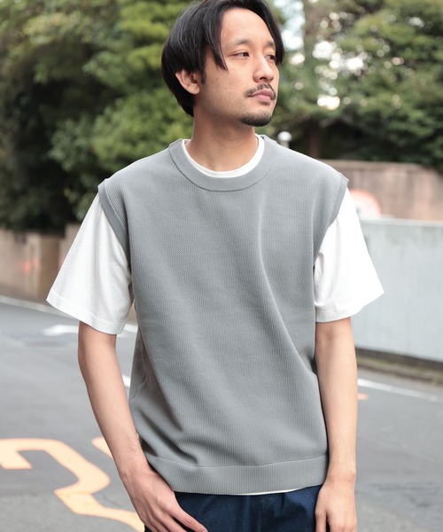 UNION STATION（ユニオンステーション）の「ニットベスト＆ナチュラルストレッチTシャツ（2点セット）（ニット/セーター・メンズ・ブラック/ベージュ/グレー/ブルー/グリーン・LL/M/L）」の3枚目の写真