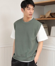 UNION STATION | ニットベスト＆ナチュラルストレッチTシャツ（2点セット）(ニット/セーター)