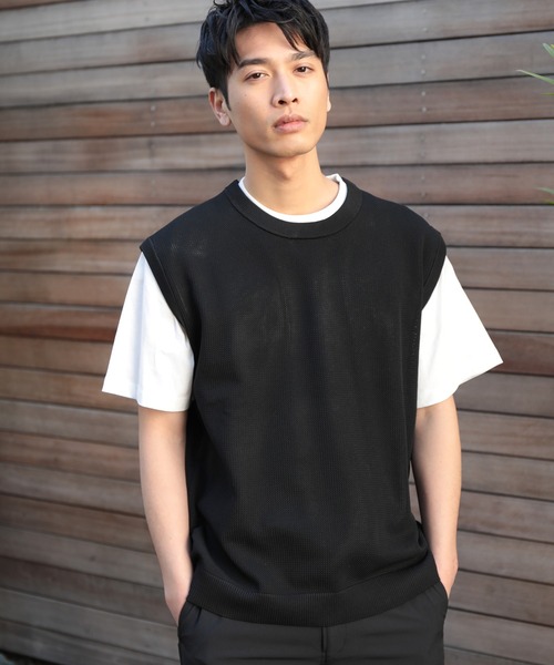 UNION STATION（ユニオンステーション）の「ニットベスト＆ナチュラルストレッチTシャツ（2点セット）（ニット/セーター・メンズ・ブラック/ベージュ/グレー/ブルー/グリーン・LL/M/L）」の2枚目の写真