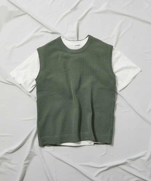 UNION STATION（ユニオンステーション）の「ニットベスト＆ナチュラルストレッチTシャツ（2点セット）（ニット/セーター・メンズ・ブラック/ベージュ/グレー/ブルー/グリーン・LL/M/L）」の11枚目の写真