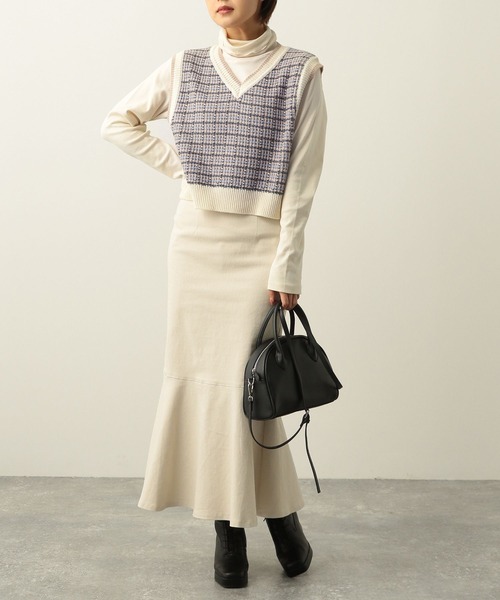 Heather（ヘザー）の「チェック柄コンパクトニットベスト  264139（ベスト・レディース・ブルー系/ホワイト系/ブラック系・FREE）」の6枚目の写真