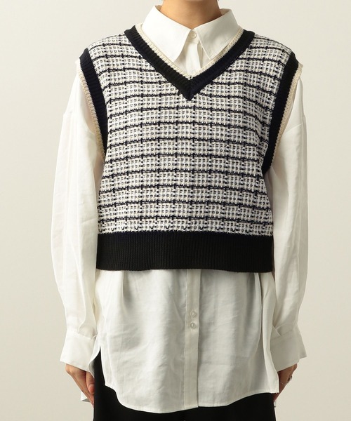 Heather（ヘザー）の「チェック柄コンパクトニットベスト  264139（ベスト・レディース・ブルー系/ホワイト系/ブラック系・FREE）」の4枚目の写真