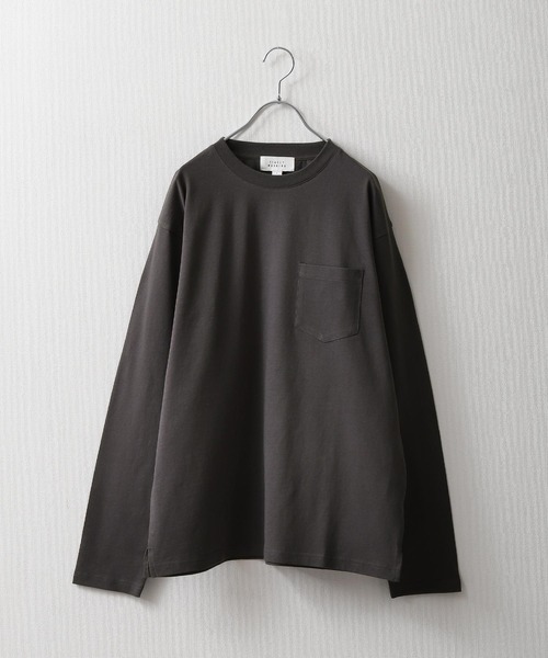 ZIP FIVE(ジップファイブ)の「【NanoTec】ビッグシルエットヘビーウェイトポケット付き長袖ロングTシャツ /防臭/消臭/抗菌(Tシャツ/カットソー・メンズ・チャコール/パープル系/オフホワイト/ブルーグレー/レッド系/ベージュ/グリーン・MEDIUM/LARGE/X-LARGE)」の3枚目の写真