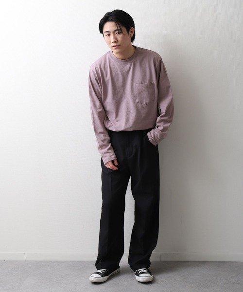 ZIP FIVE(ジップファイブ)の「【NanoTec】ビッグシルエットヘビーウェイトポケット付き長袖ロングTシャツ /防臭/消臭/抗菌(Tシャツ/カットソー・メンズ・チャコール/パープル系/オフホワイト/ブルーグレー/レッド系/ベージュ/グリーン・MEDIUM/LARGE/X-LARGE)」の12枚目の写真