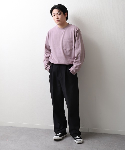 ZIP FIVE(ジップファイブ)の「【NanoTec】ビッグシルエットヘビーウェイトポケット付き長袖ロングTシャツ /防臭/消臭/抗菌(Tシャツ/カットソー・メンズ・チャコール/パープル系/オフホワイト/ブルーグレー/レッド系/ベージュ/グリーン・MEDIUM/LARGE/X-LARGE)」の13枚目の写真