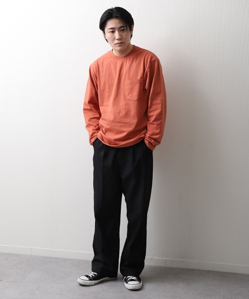 ZIP FIVE(ジップファイブ)の「【NanoTec】ビッグシルエットヘビーウェイトポケット付き長袖ロングTシャツ /防臭/消臭/抗菌(Tシャツ/カットソー・メンズ・チャコール/パープル系/オフホワイト/ブルーグレー/レッド系/ベージュ/グリーン・MEDIUM/LARGE/X-LARGE)」の15枚目の写真