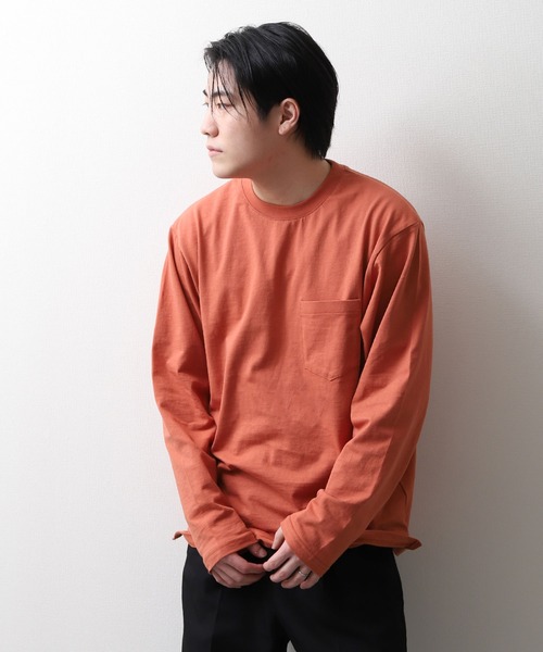 ZIP FIVE(ジップファイブ)の「【NanoTec】ビッグシルエットヘビーウェイトポケット付き長袖ロングTシャツ /防臭/消臭/抗菌(Tシャツ/カットソー・メンズ・チャコール/パープル系/オフホワイト/ブルーグレー/レッド系/ベージュ/グリーン・MEDIUM/LARGE/X-LARGE)」の18枚目の写真