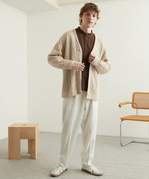 EMMA CLOTHES(エマクローズ)の「ジオメトリックジャガード編みドロップショルダールーズニットカーディガン EMMA CLOTHES(カーディガン/ボレロ・メンズ・グリーン/ブラック/アイボリー・M/L)」の18枚目の写真