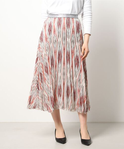 Q(キュー)の「パターン柄 プリーツスカート(スカート・レディース・オレンジ系その他/グリーン系その他・MEDIUM)」の10枚目の写真