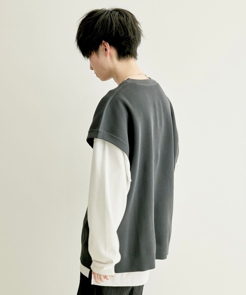 JUNRED(ジュンレッド)の「こめ×JUNRed 2Bライトルーズニットスリットベスト(ベスト・メンズ・チャコールグレー/ダークグリーン/ベージュ系その他・M/L)」の5枚目の写真