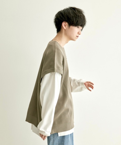 JUNRED(ジュンレッド)の「こめ×JUNRed 2Bライトルーズニットスリットベスト(ベスト・メンズ・チャコールグレー/ダークグリーン/ベージュ系その他・M/L)」の6枚目の写真