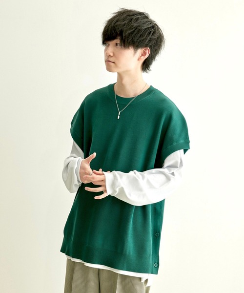 JUNRED(ジュンレッド)の「こめ×JUNRed 2Bライトルーズニットスリットベスト(ベスト・メンズ・チャコールグレー/ダークグリーン/ベージュ系その他・M/L)」の8枚目の写真