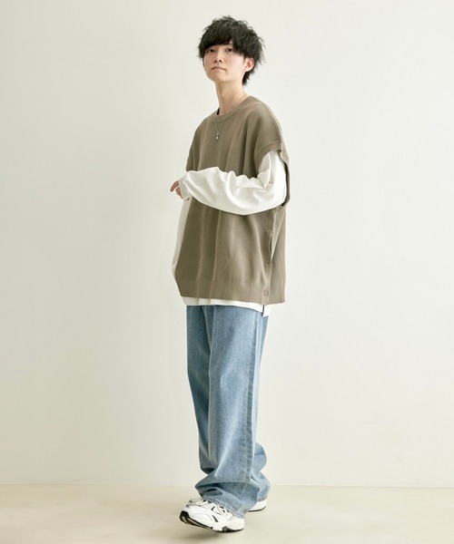 JUNRED(ジュンレッド)の「こめ×JUNRed 2Bライトルーズニットスリットベスト(ベスト・メンズ・チャコールグレー/ダークグリーン/ベージュ系その他・M/L)」の14枚目の写真