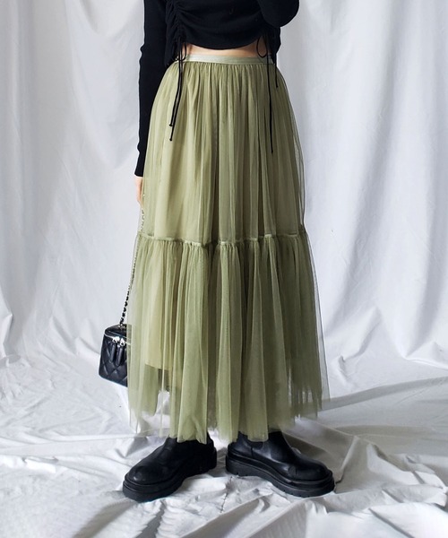 me+em select（ミームセレクト）の「【 7色展開 】パステルギャザーチュールボリュームスカート（スカート・レディース・ホワイト/ブラック/ベージュ/グレー/ブルー/グリーン/カーキ・FREE）」の5枚目の写真
