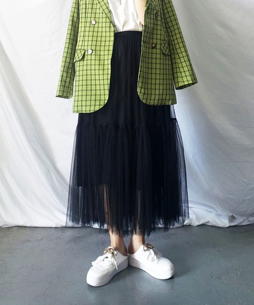 me+em select（ミームセレクト）の「【 7色展開 】パステルギャザーチュールボリュームスカート（スカート・レディース・ホワイト/ブラック/ベージュ/グレー/ブルー/グリーン/カーキ・FREE）」の3枚目の写真