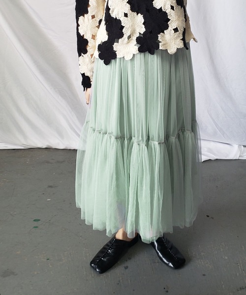 me+em select（ミームセレクト）の「【 7色展開 】パステルギャザーチュールボリュームスカート（スカート・レディース・ホワイト/ブラック/ベージュ/グレー/ブルー/グリーン/カーキ・FREE）」の17枚目の写真