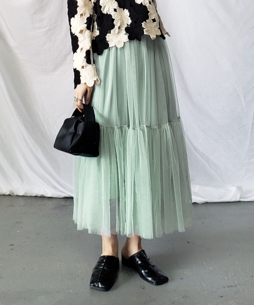 me+em select（ミームセレクト）の「【 7色展開 】パステルギャザーチュールボリュームスカート（スカート・レディース・ホワイト/ブラック/ベージュ/グレー/ブルー/グリーン/カーキ・FREE）」の14枚目の写真