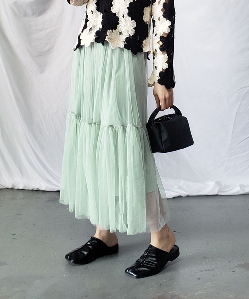me+em select（ミームセレクト）の「【 7色展開 】パステルギャザーチュールボリュームスカート（スカート・レディース・ホワイト/ブラック/ベージュ/グレー/ブルー/グリーン/カーキ・FREE）」の15枚目の写真