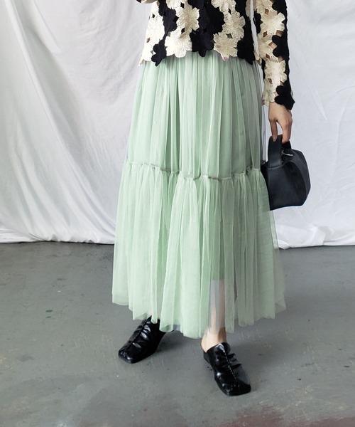 me+em select（ミームセレクト）の「【 7色展開 】パステルギャザーチュールボリュームスカート（スカート・レディース・ホワイト/ブラック/ベージュ/グレー/ブルー/グリーン/カーキ・FREE）」の16枚目の写真